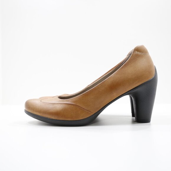 Ecco Sculptured 65 Brown Leather 3" Block Heel Pumps - 6.5-7/EU 37 - Picture 1 of 7